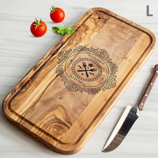JAMAILAH Signature Charcuterie Board OLIVE WOOD LARGE L ) 13.8 x 7' HANDCRAFTED FREE ENGRAVING - Jamailah