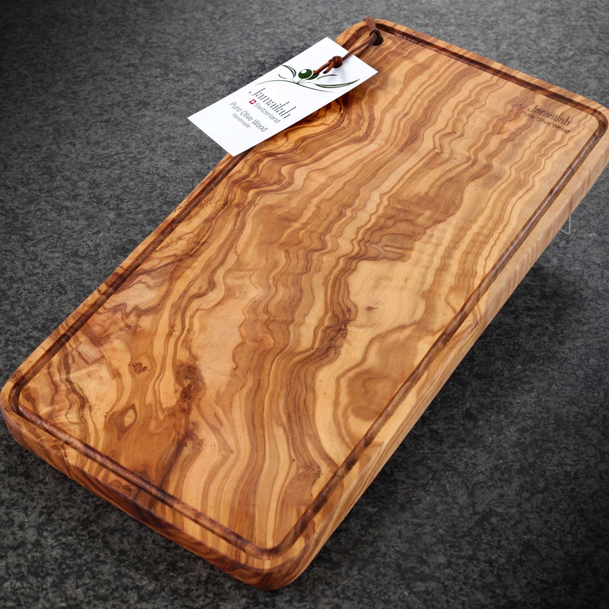 JAMAILAH Signature Charcuterie Board OLIVE WOOD LARGE L ) 13.8 x 7' HANDCRAFTED FREE ENGRAVING - Jamailah