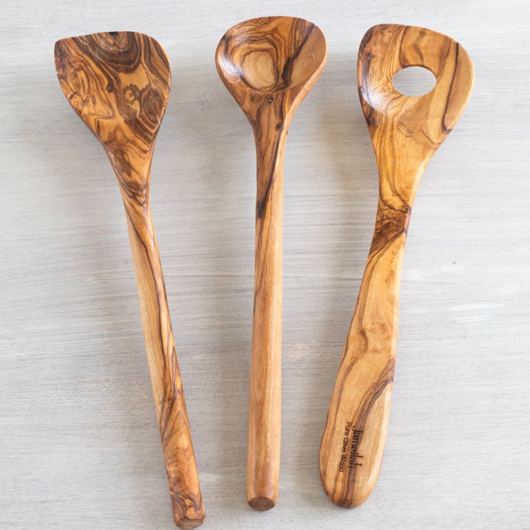 PERPIGNAN Cooking Spoons Collection OLIVE WOOD HANDCRAFTED FREE ENGRAVING - Jamailah