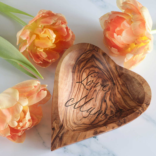 PERUGIA Heart Bowl OLIVE WOOD HANDCRAFTED FREE ENGRAVING - Jamailah