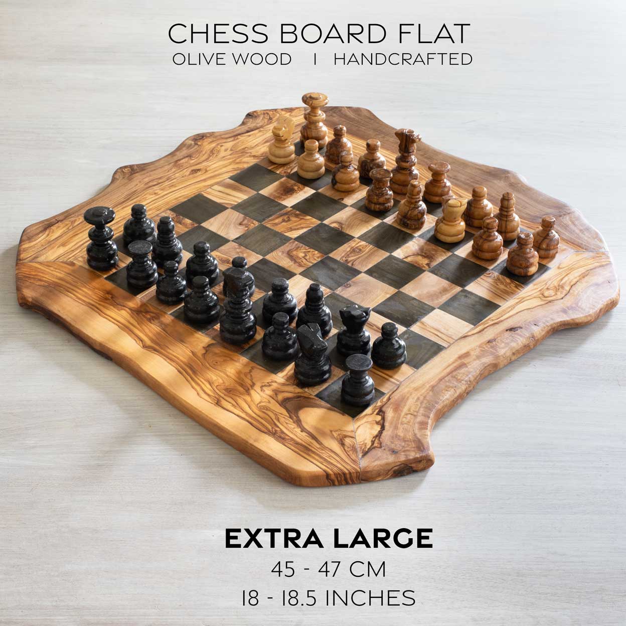 PRIVATE DESIGN CHESS BOARD Medium Flat Board 15 ' OLIVE WOOD HANDCRAFTED FREE ENGRAVING - Jamailah